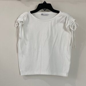 Zara white top with tie up sleeves
